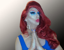Pic of Beautiful Transgender Girl Modeling Blue Cutout Dress